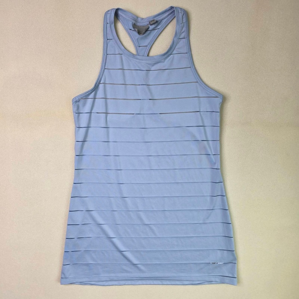 Athleta Tank Women's XS Blue Mesh Stripe Racerback Round Neck Athletic